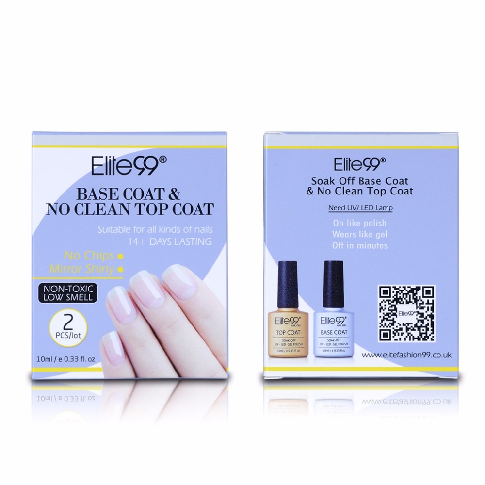 Elite99 Non Cleansing Topcoat Nail Art Manicure Set 10ml Soak off Base Coat Foundation No Wipe Top Coat Shiny Gel Nail Polish