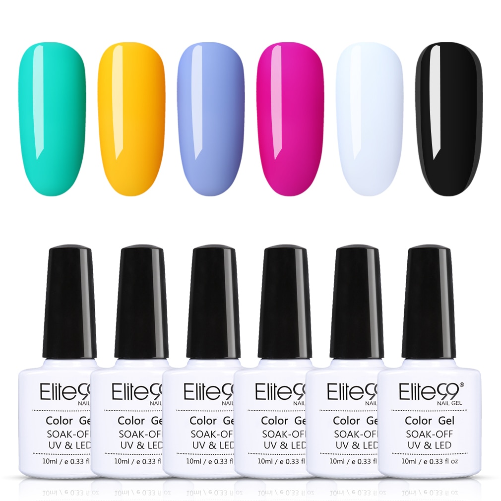 Ship From ES Elite99 6 Pieces/Lot Macaron Gel Nail Polish Set 10ml Soak Off Colorful Gel Varnish Glitter Nails Art Gel Polish