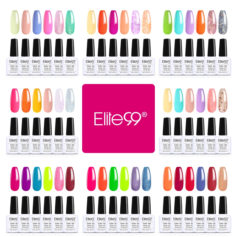 Ship From ES Elite99 6 Pieces/Kit Gel Nail Polish Set 10ml Shimmer Glitter Color Gel Varnish Sets UV Nail Art Gel Manicure Kits