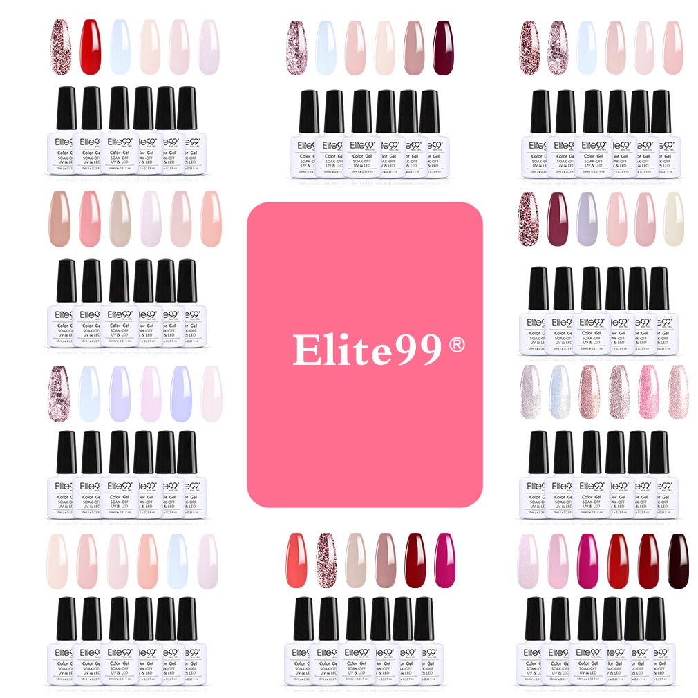 Ship From ES Elite99 6pcs/Kit Gel Polish Set 10ml Nude Series Manicure Set Semi Permanent Glitter Hybrid Varnish For Nails