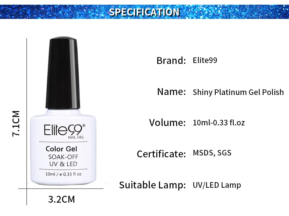 Elite99 10ml Platinum Nail Enamel Gel Polish Diamond Shining Glitter Gel Nail Polish Soak Off UV Colors Primer Hybrid Varnishes