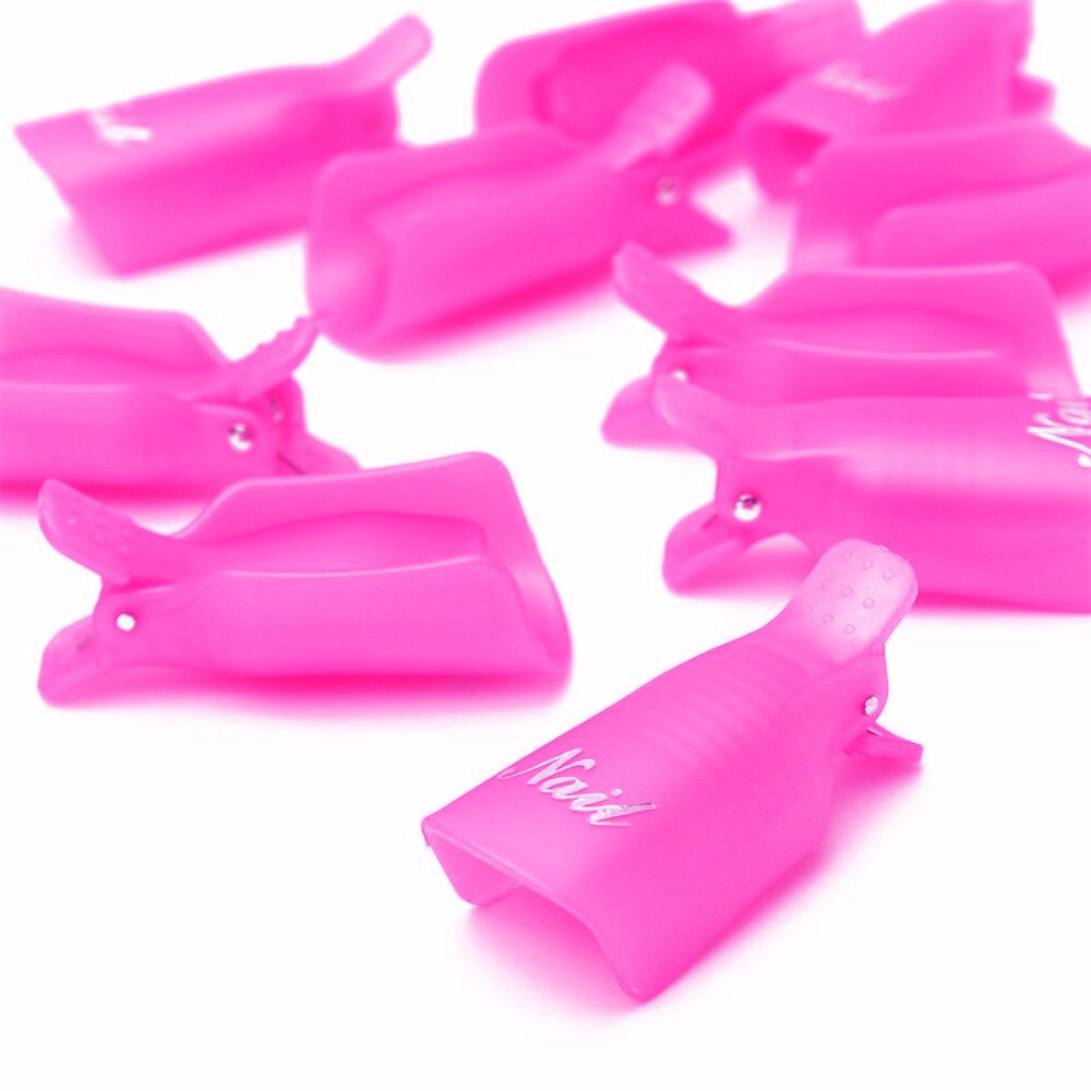 10PCS Plastic Nail Art Soak Off Cap Clip For Fingers Pink Color Cap UV Gel Polish Remover Wrap For Nail Art Remove Tips