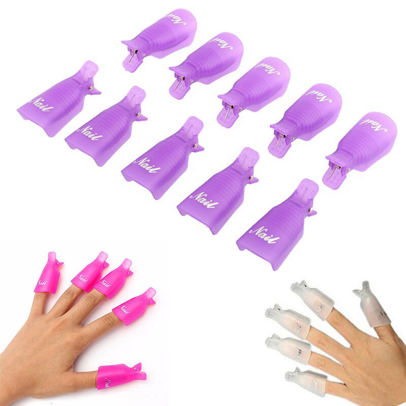 10PCS Plastic Nail Art Soak Off Cap Clip For Fingers Pink Color Cap UV Gel Polish Remover Wrap For Nail Art Remove Tips