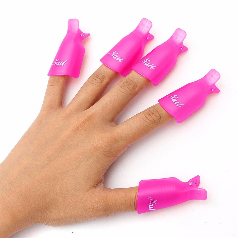 10PCS Plastic Nail Art Soak Off Cap Clip For Fingers Pink Color Cap UV Gel Polish Remover Wrap For Nail Art Remove Tips