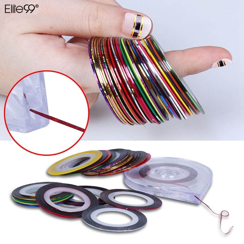 20/30Pcs Colorful Nail Rolls Striping Tape Pull Line DIY Nail Art Tips Decoration Sticker Nails Care Nail Gel Polish Decoration