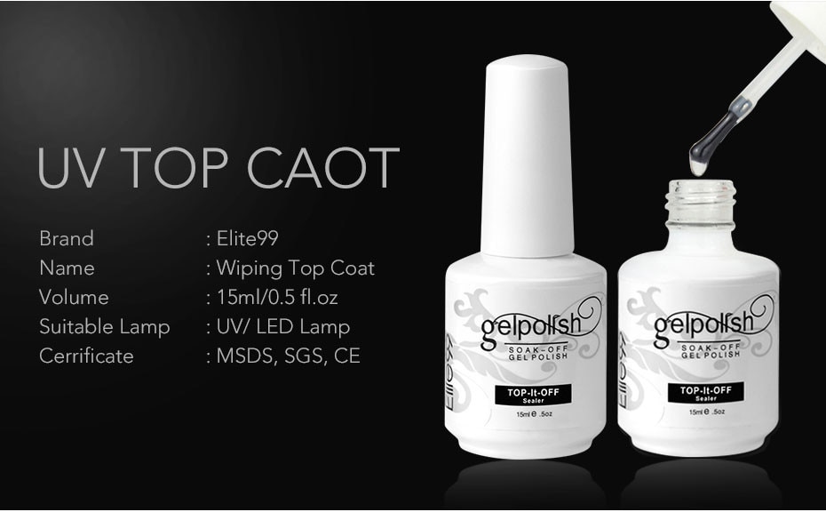 Elite99 15ML Professional Gelpolish Wiping Top Coat UV LED Gel Polish Sealer Nail Art Salon Shiny Clear Nail Polish