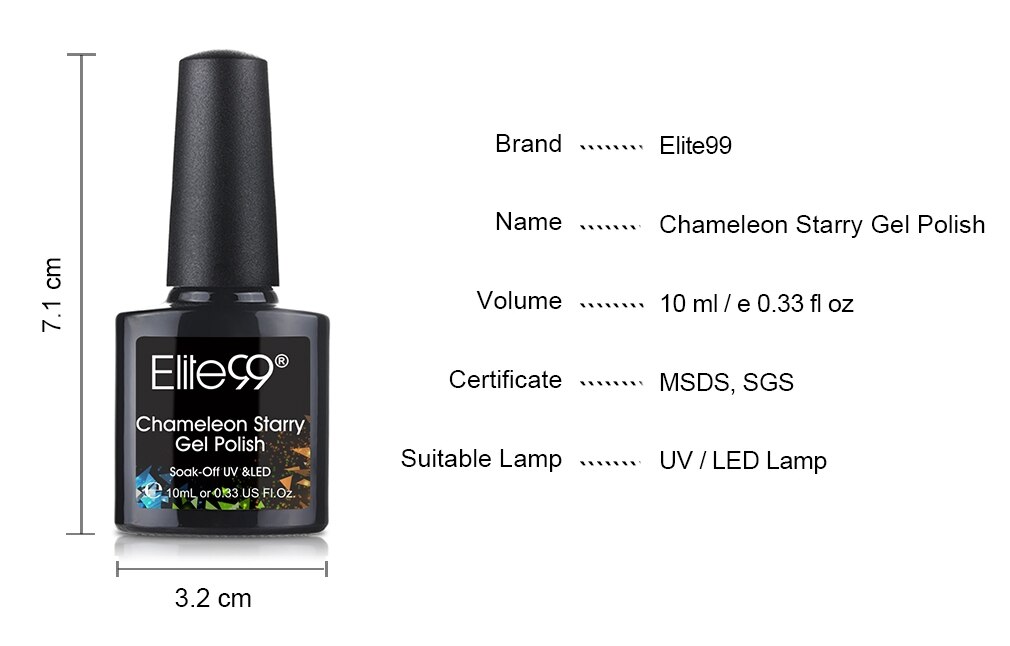 Elite99 10ml Chameleon Starry Gel Nail Polish Black Base Needed Semi Permanent Galaxy Gel Polish Soak Off UV Gel For Nail Art