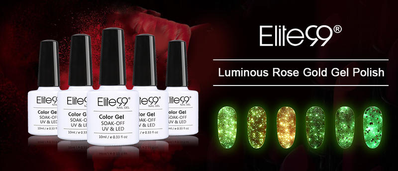 Elite99 Luminous Rose Gold Gel Polish Shimmer Glitter Glow In The Dark Nail Art Gel Lacquer Enamel Semi Permanent UV Nail Polish