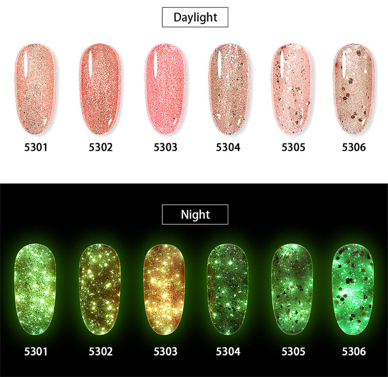 Elite99 Luminous Rose Gold Gel Polish Shimmer Glitter Glow In The Dark Nail Art Gel Lacquer Enamel Semi Permanent UV Nail Polish