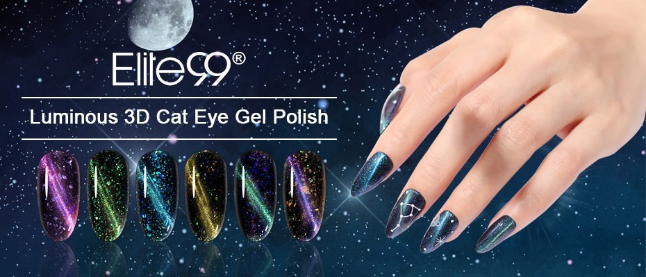 Elite99 10ml Luminous Magnetic 3D Cat Eye Gel Polish Black Based Needed Glitter Nail Art Gel Polish Soak Off LED UV Gel Varnish