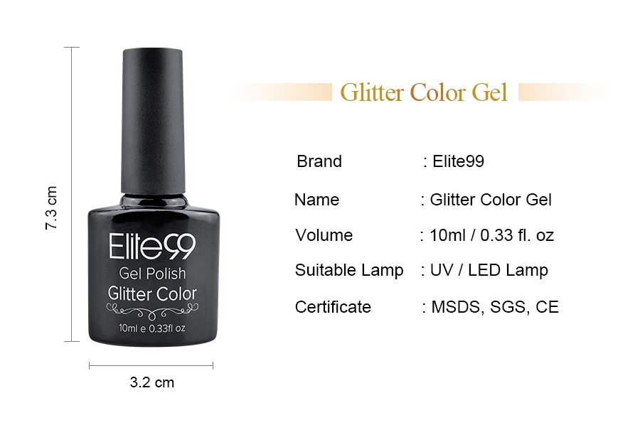 Elite99 10ml Bling Glitter Gel Nail Polish Semi Permanent Nail Polish UV Soak Off Diamond Gel Polish Nail Art Varnish Hybrid
