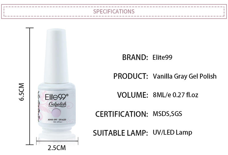 Elite99 Nail Art 8ml Vanilla Gray Color Gel Nail Polish Semi Permanent Nail Polish UV Enamel Lacquer Matte Effect Gel Polish