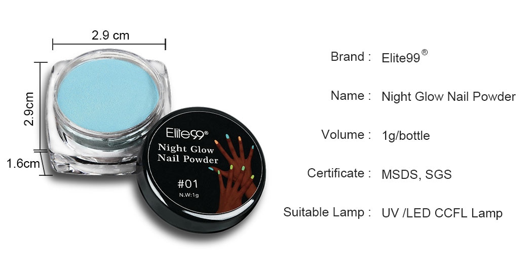 Elite99 Luminous Pigment Powder Mixed With UV Gel Nail Polish Glow In The Dark Night Glow Coating Powder Nail Art Decorations