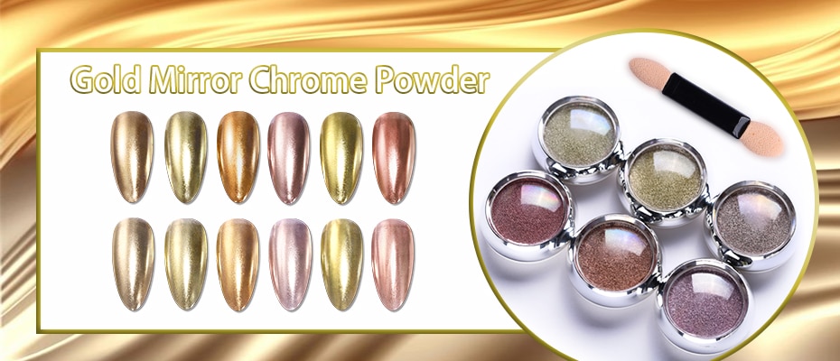 Elite99 Golden Mirror Chrome Powder 1G Nail Glitter Polish Mirror Effect Nail Powder Pigment Decorations Golden  Sliver Powder