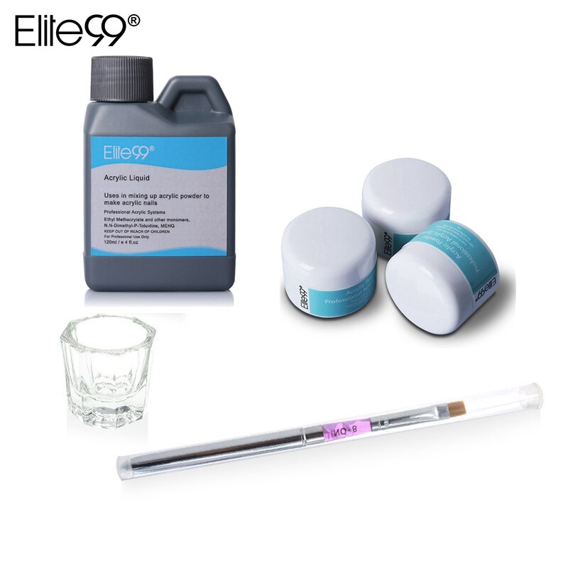 Elite99 6Pieces/Set Acrylic Nail Kit Acrylic Powder Liquid Nail Brush Pen Crystal Glass Dappen Dish Nail Art Manicure Tools