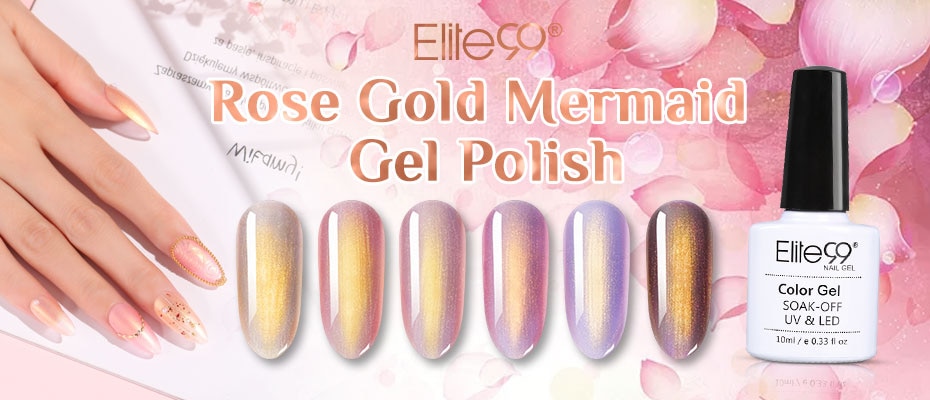 Elite99 Rose Gold Mermaid Gel Mermaid pearl seashell Powder Gel Polish Enamel UV Gel Glitter Platinum Nail Polish Lacquer