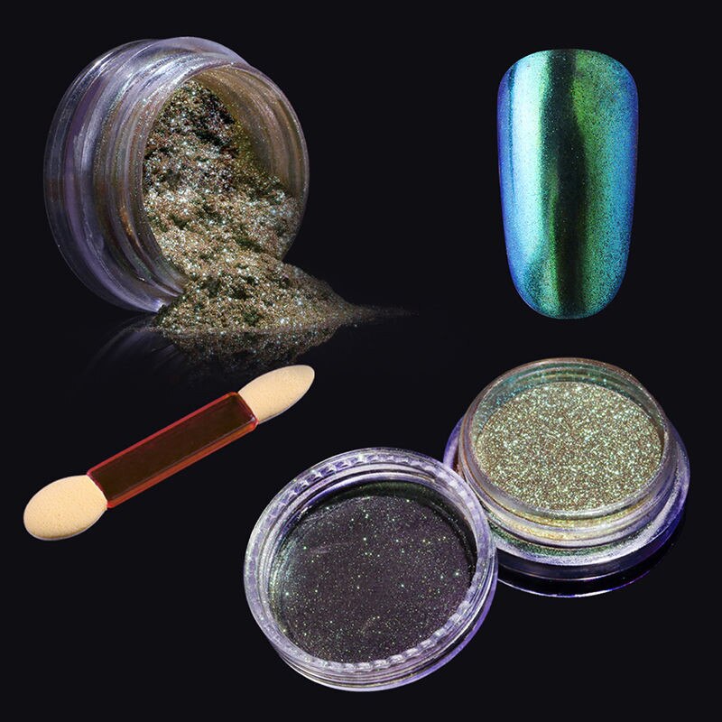 Elite99 Chameleon Mirror Nail Glitters Shinning Powder With Sponge Stick Gorgeous Nail Art Chrome Pigment Manicure Decorations