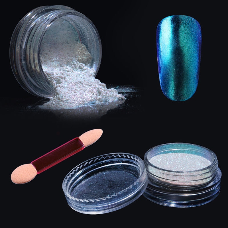 Elite99 Chameleon Mirror Nail Glitters Shinning Powder With Sponge Stick Gorgeous Nail Art Chrome Pigment Manicure Decorations