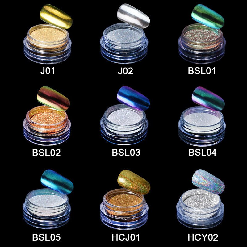 Elite99 Chameleon Mirror Nail Glitters Shinning Powder With Sponge Stick Gorgeous Nail Art Chrome Pigment Manicure Decorations