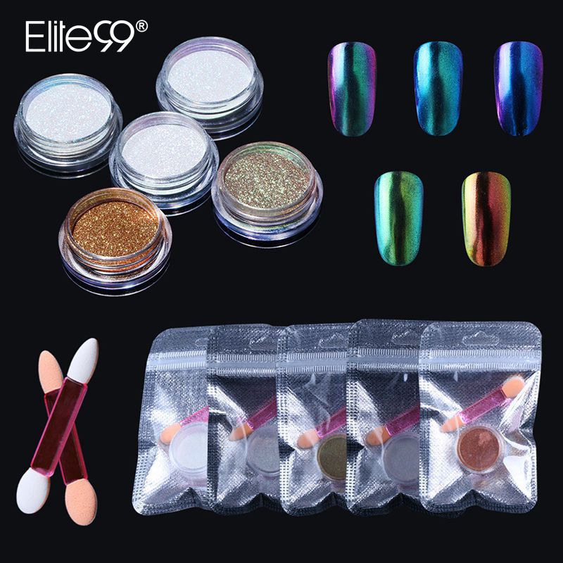 Elite99 Chameleon Mirror Nail Glitters Shinning Powder With Sponge Stick Gorgeous Nail Art Chrome Pigment Manicure Decorations