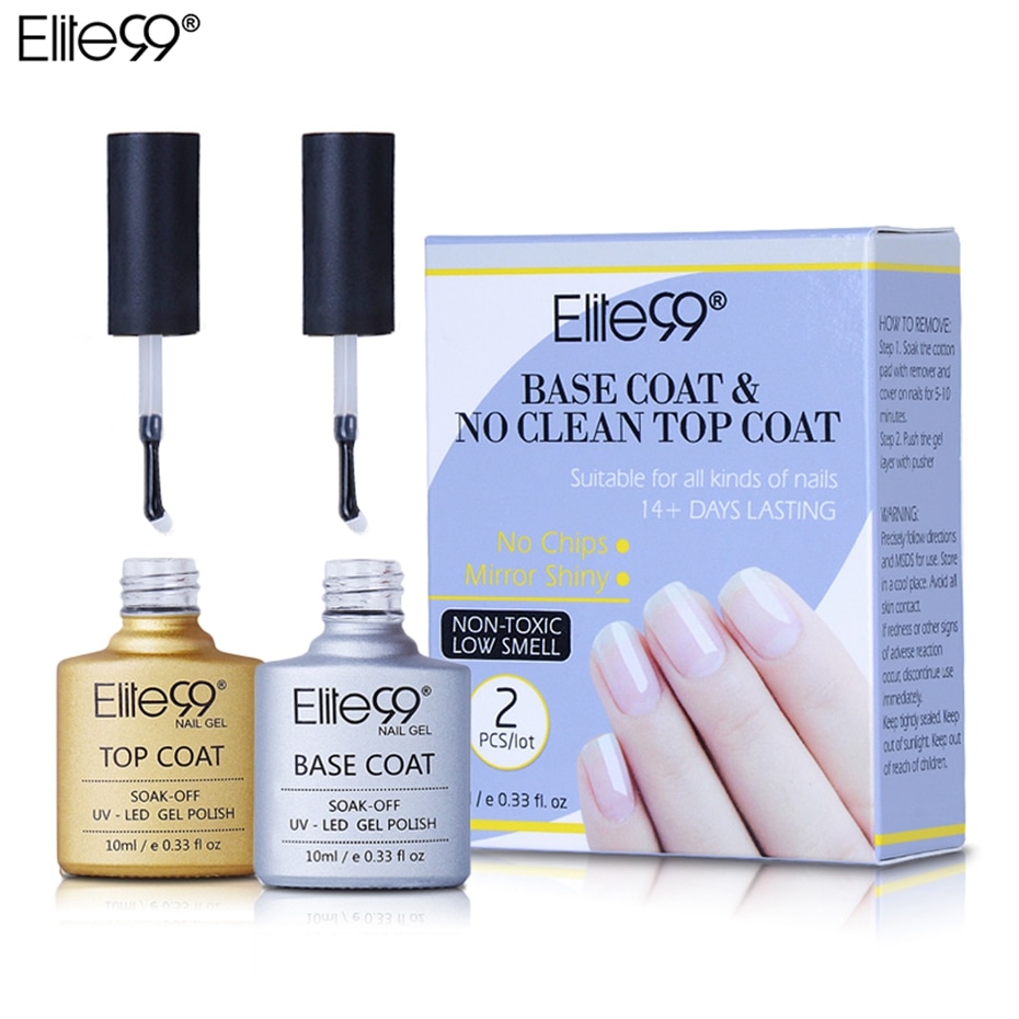 Elite99 10ml Gel Lacquer Base Coat NO Clean Top Coat UV Gel Polish Manicure Set Kit Long Lasting Suit For All Kind Nail Gel