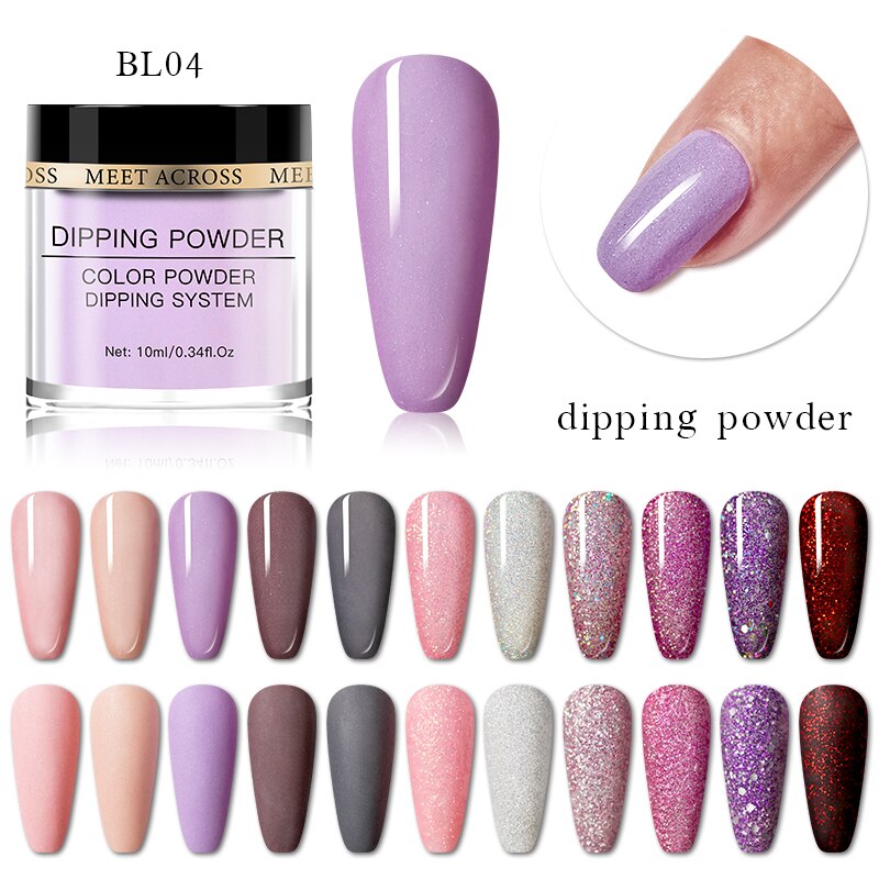 MEET ACROSS Pure Dipping Nail Powder Shinning Glitter Natural Dry Manicure Art Dust Chrome DIY Decoration