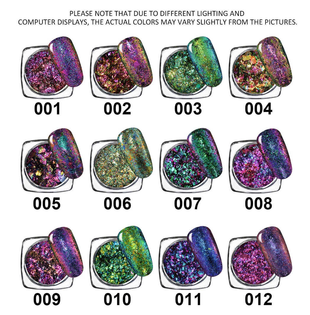 Elite99 1g Chameleon Nail Powder With Sponge Stick Color-changing Nail Chrome Powder Chameleon Glitter Powder Nail Art Manicure