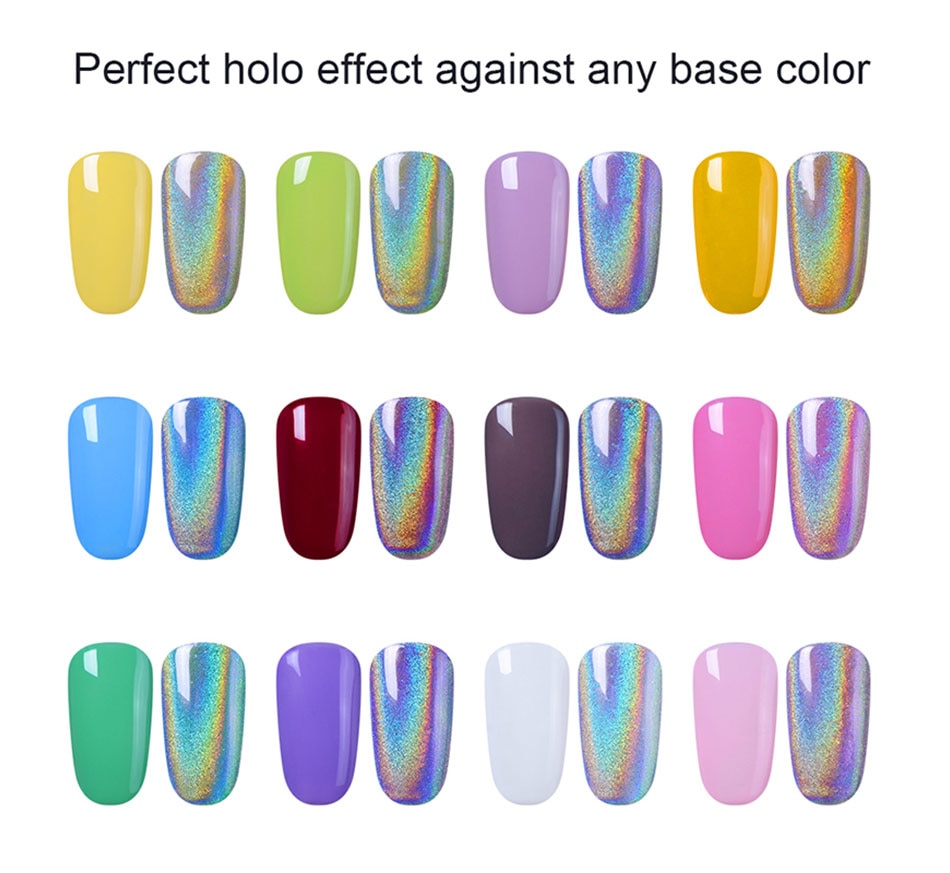Elite99 UV Gel Powder with Brush Holo Effect Mirror Powder Against Any Base Color Gel Polish Nail Art for DIY Manicure