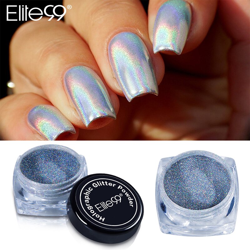 Elite99 UV Gel Powder with Brush Holo Effect Mirror Powder Against Any Base Color Gel Polish Nail Art for DIY Manicure