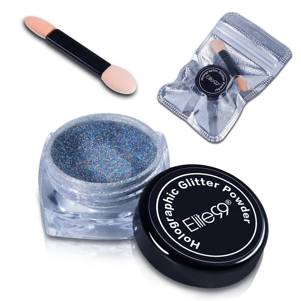 Elite99 UV Gel Powder with Brush Holo Effect Mirror Powder Against Any Base Color Gel Polish Nail Art for DIY Manicure