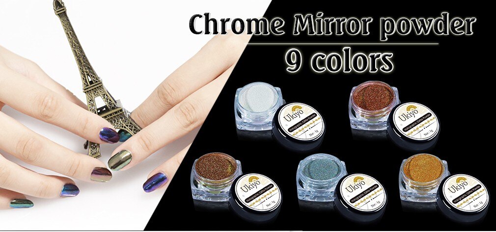 Ukiyo Rose Gold Silver Magic Mirror Effect Nail Powder With Sponge Stick Chameleon Holographic Nails Powder Need Black Base