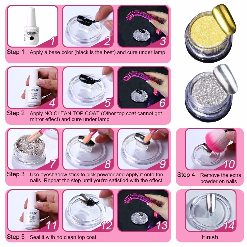 Elite99 1g Shinning Mirror Nail Glitter Powder Gorgeous Nail Art Chrome Pigment Glitters Dust for UV Mirror Effect Polish Nail