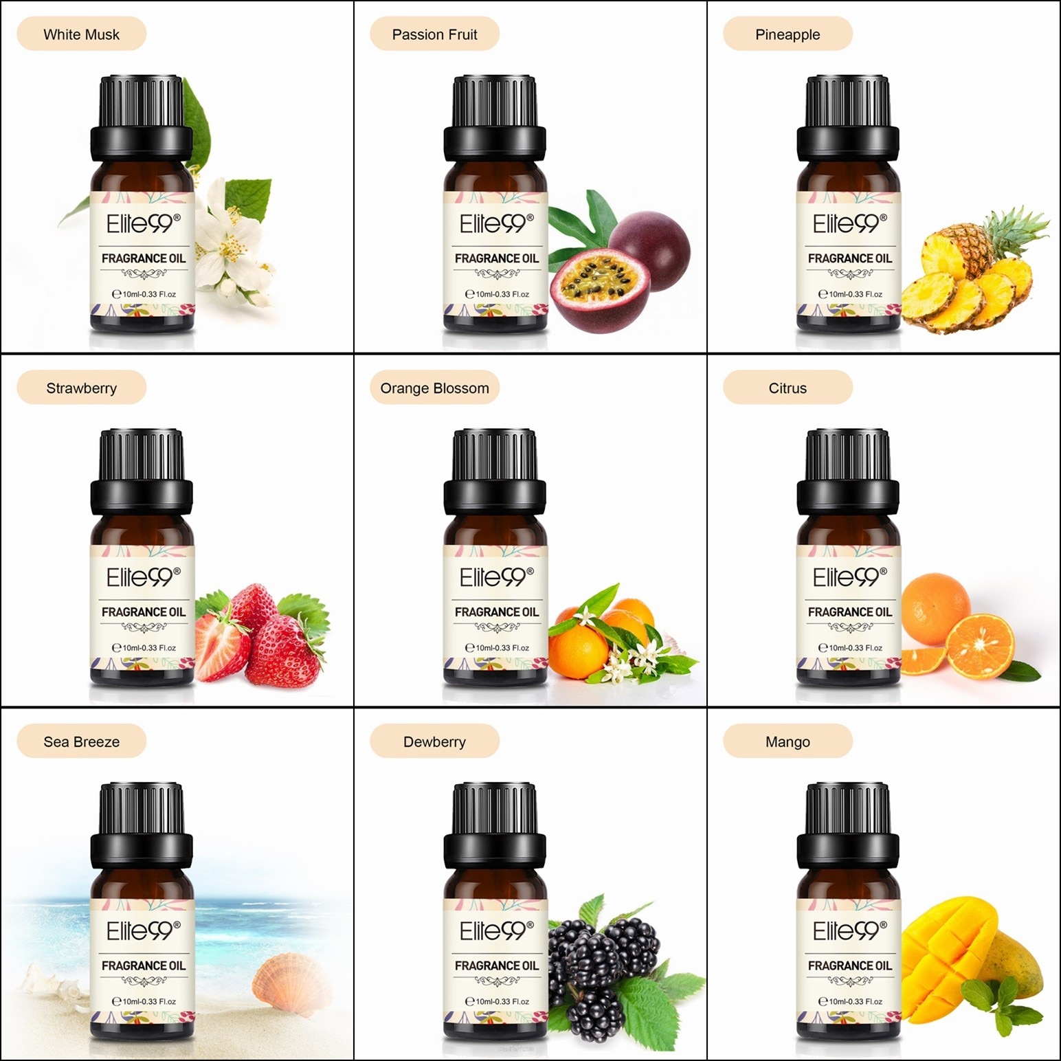 Elite99 Flower Fruit Essential Oil for Humidifier Fragrance Lamp Bubble Gum Mandarin Honeysuckle Sea Breeze Baby Powder Oil 10ml