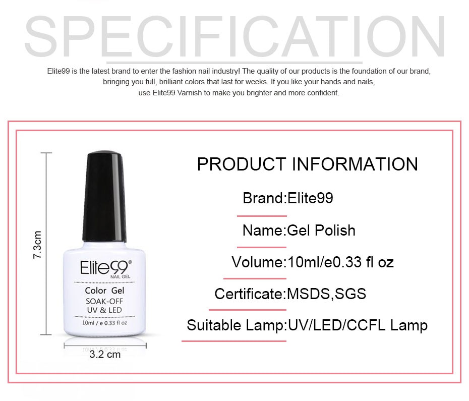 Elite99 10ml Pure Color Gel Nail Polish For Nails Primer Nail Gel Varnish Soak Off Semi-Permanent Enamel No Wipe Top Base Coat