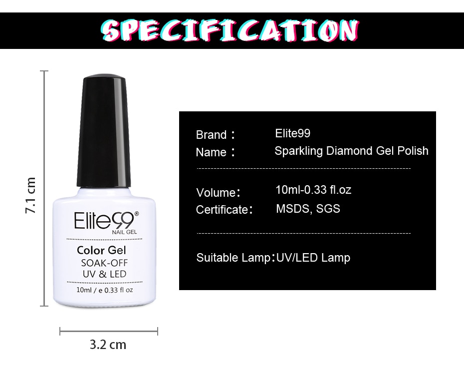 Elite99 10ml Crystal Diamond Gel Nail Polish Hybrid Glitter Nails Gel Semi Permanent Nail Varnishes Gel Lacquer Manicure