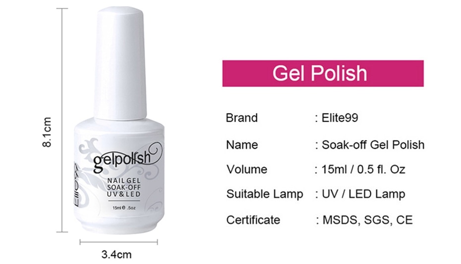 Elite99 15ml Gel Nail Polish Soak Off DIY Nail Art Gel For Nail Top Base Coat Needed Vernis Semi Permanant UV Gel Polish Lacuqer