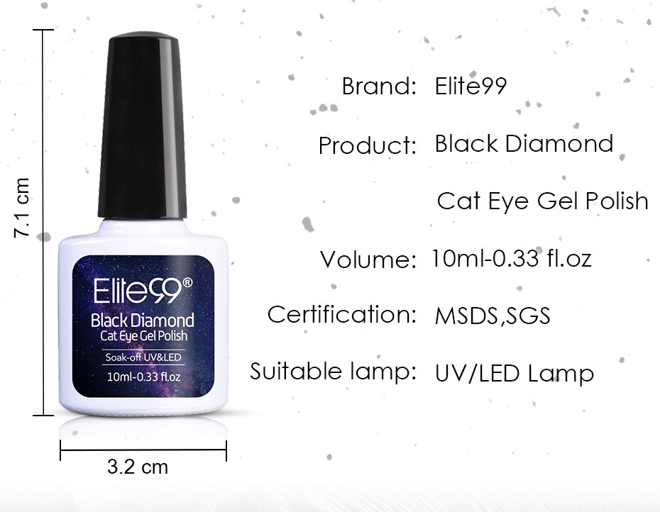 Elite99 10ml Black Diamond Cat Eye Gel Polish Soak Off Magnetic Gel Nail Polish Black Base Needed Nail Art Manicure Gel Vanish