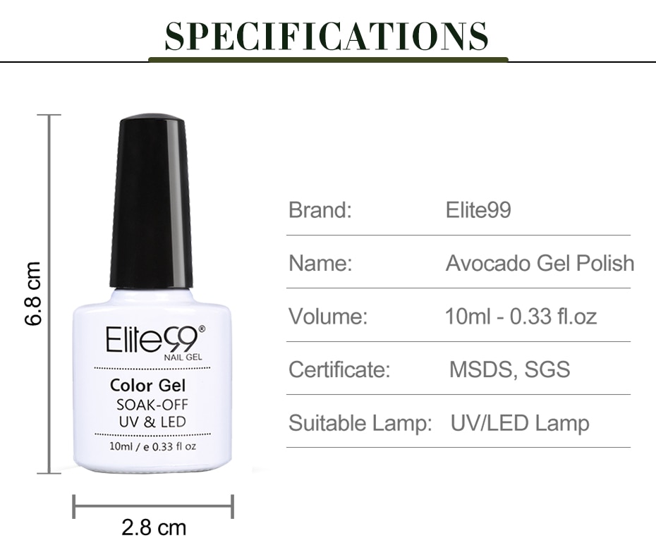 Elite99 10ML Avocado Gel Polish UV LED Nail Varnish For Manicure Gel Lacquer Semi Permanent Gel Paint Nail Art DIY Design Tools