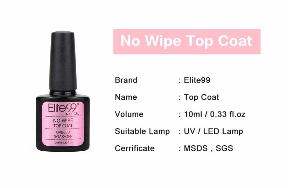 Elite99 Fashion No Wipe Top Coat Classic Nail Gel Polish All Match Soak Off UV LED Top Coats 10ml Gel For Nail Extensions