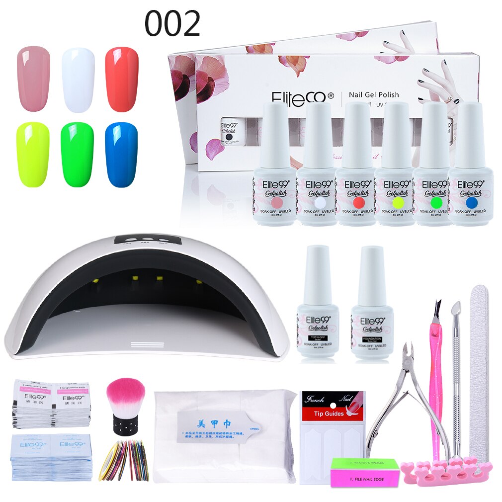 Elite99 Nail Gel Set With 36W UV LED Lamp Dryer Manicure Tools 6pcs Gel Nail Polish Top Base Coat For Nail Art SET & Kit