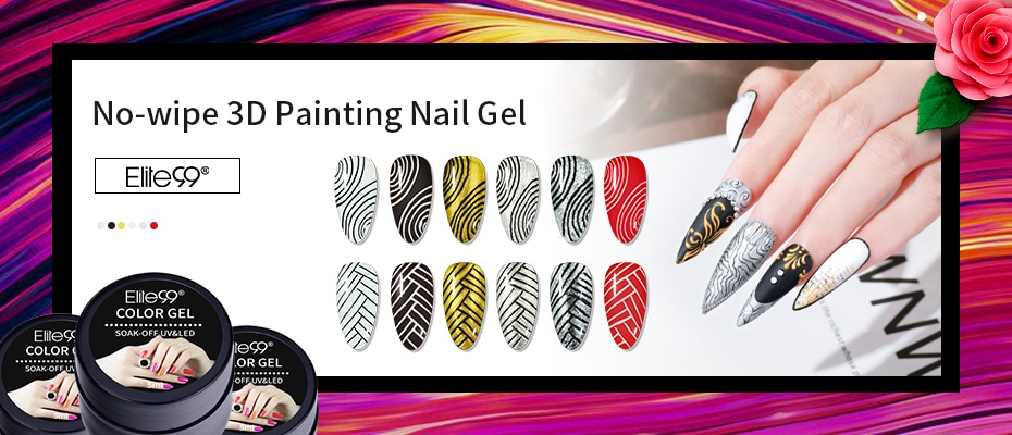 Elite99 5ml No-Wiping 3D Gel Painting Nail Polish Drawing Nails Sculpture Gel Paint Nail Art Manicure Soak Off UV LED Lamp