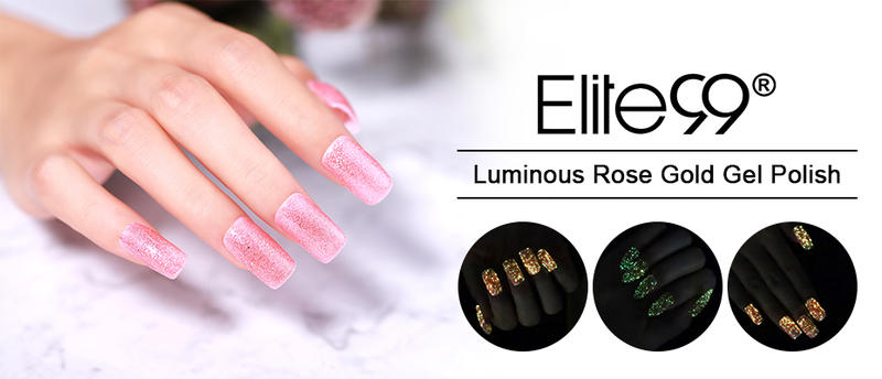Elite99 7ML Luminous Rose Gold Hybrid Nail Gel Polish Glow  in Night Gel Lacquer Shimmer Glitter Gel Varnish Nail Art Manicure