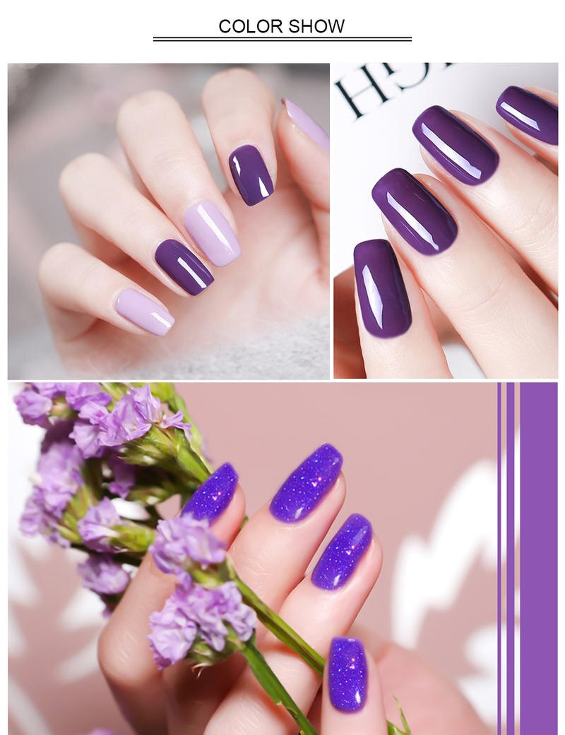 Elite99 7ml Purple Series Gel Nail Polish UV LED Lamp Semi-permanent Enamel Glitter Gel Varnish Matte Top Shiny Top Base Coat