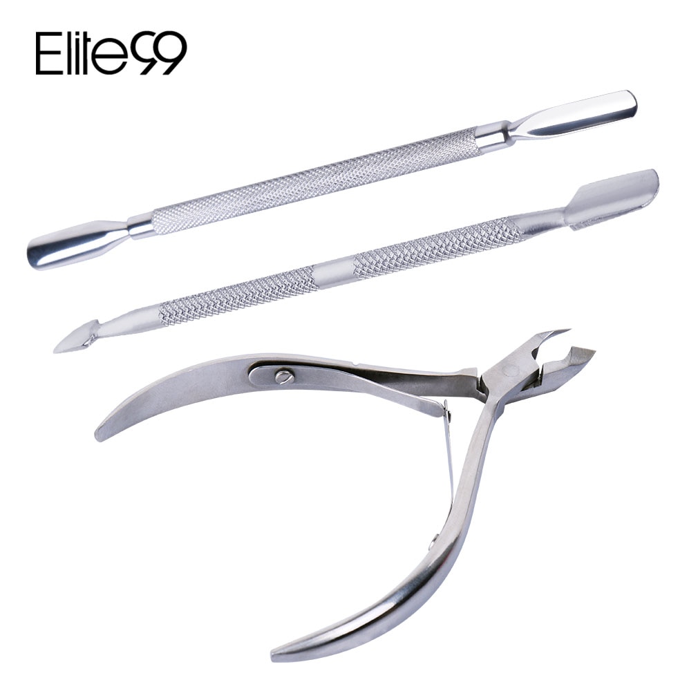 Elite99 3pcs/lot Nail Art Manicure Tool Set&Kits Stainless Steel Cuticle Spoon Pusher Nippers Trimmer Nail Clipper Cutter Pusher