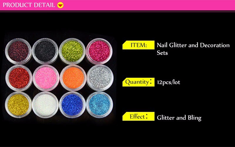 12&24 Colors Nail Fashion Glitter Powder Sticker Nail Art Decoration Dip Powder Gem Gel Nail Polish Holographic Powder For Nails