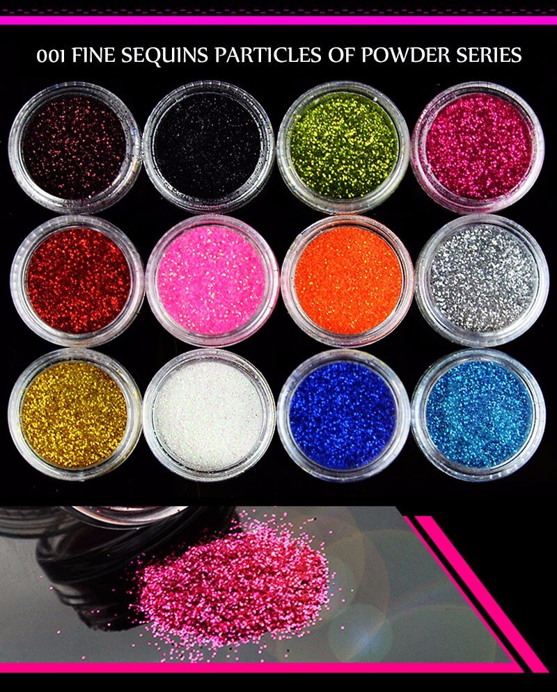 12&24 Colors Nail Fashion Glitter Powder Sticker Nail Art Decoration Dip Powder Gem Gel Nail Polish Holographic Powder For Nails