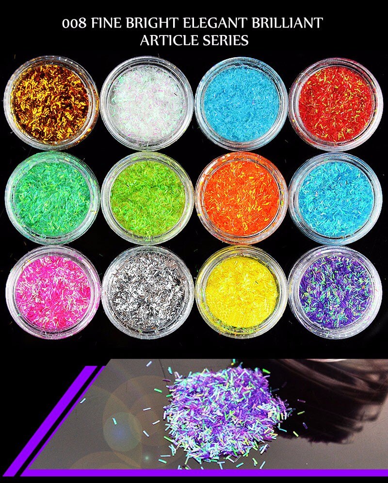 12&24 Colors Nail Fashion Glitter Powder Sticker Nail Art Decoration Dip Powder Gem Gel Nail Polish Holographic Powder For Nails