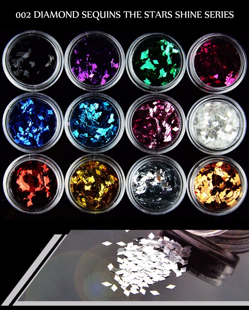 12&24 Colors Nail Fashion Glitter Powder Sticker Nail Art Decoration Dip Powder Gem Gel Nail Polish Holographic Powder For Nails