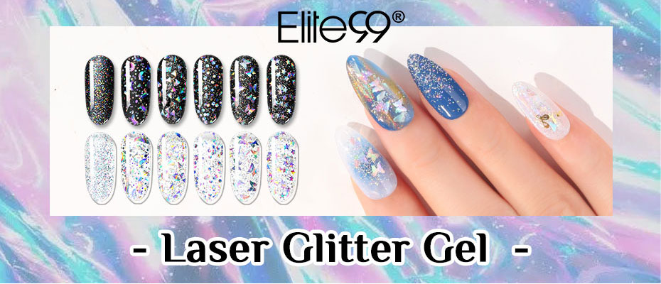 Elite99 5ml Laser Glitter Gel Nail Polish Soak Off UV LED Vernis Semi-Permanent Nail Gel Paint Shiny Sequins Nail Art Manicure